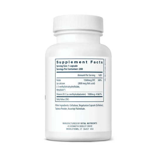 Vital Nutrients B12 + Methyl Folate - 100 Vegan Capsules