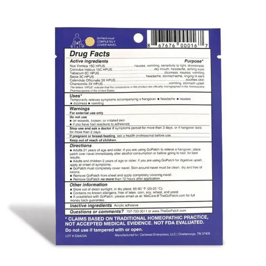 GoPatch Hangover Relief Homeopathic Patch Pack of 6