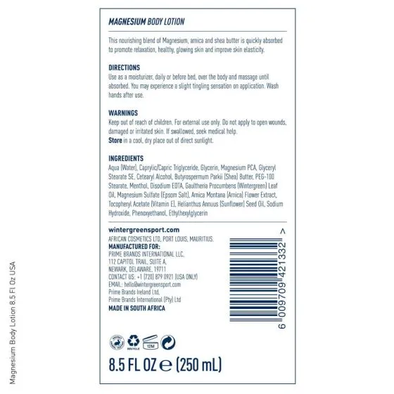 Wintergreen Magnesium Body Lotion 8.5 Oz