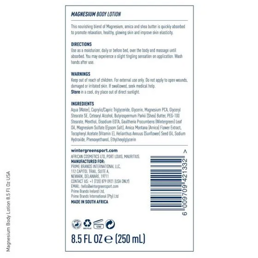 Wintergreen Magnesium Body Lotion 8.5 Oz