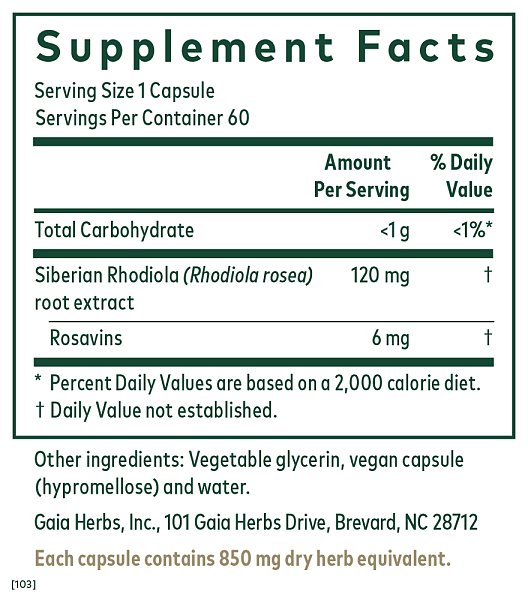 Rhodiola Rosea Phytocaps, 60ct - Image 2