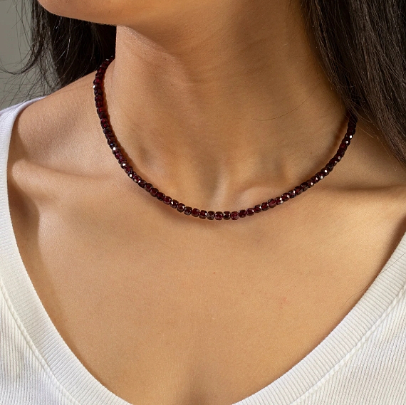 Garnet 4mm Faceted Necklace - Image 4
