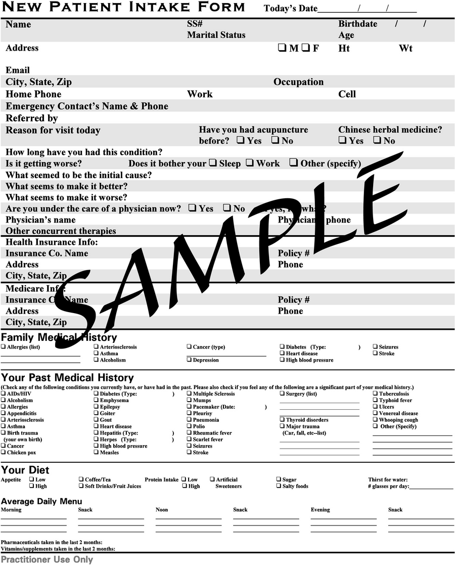 Patient Intake Form - PACK OF 50