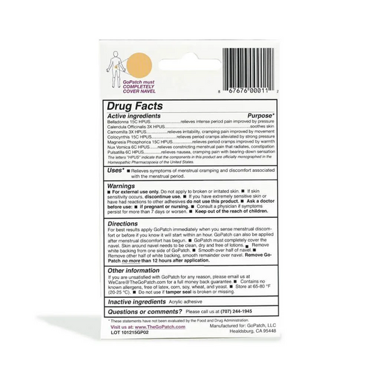 GoPatch Menstrual Cramps Natural Relief Homeopathic Patch Pack of 5