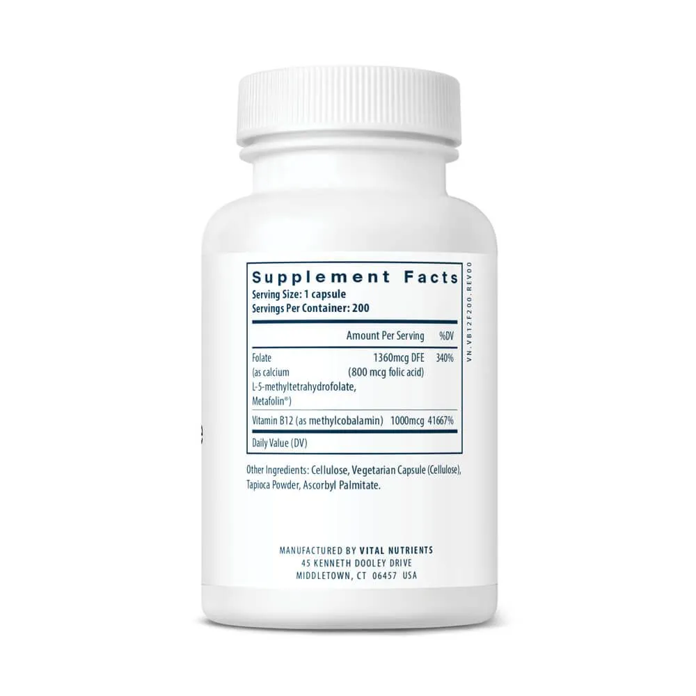 Vital Nutrients B12 + Methyl Folate - 100 Vegan Capsules
