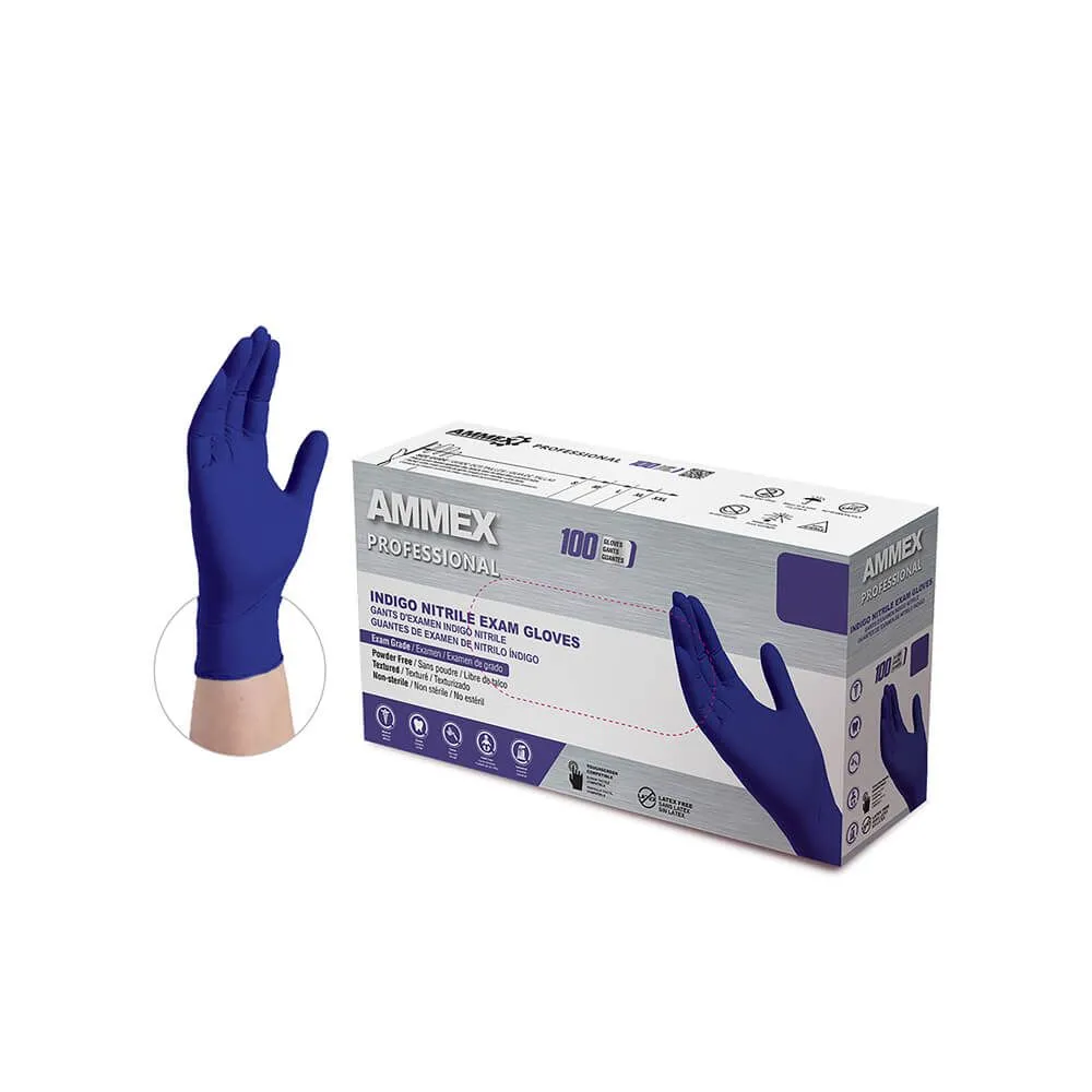 Indigo Powder-Free Nitrile Gloves - 3 Mil Exam Grade