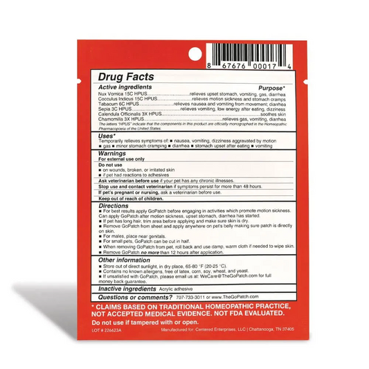 GoPatch Pet Motion Sickness + Tummy Relief Homeopathic Patch Pack of 6