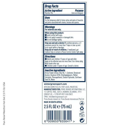 Wintergreen Pain Relief Menthol Hot Gel 2.5 Oz