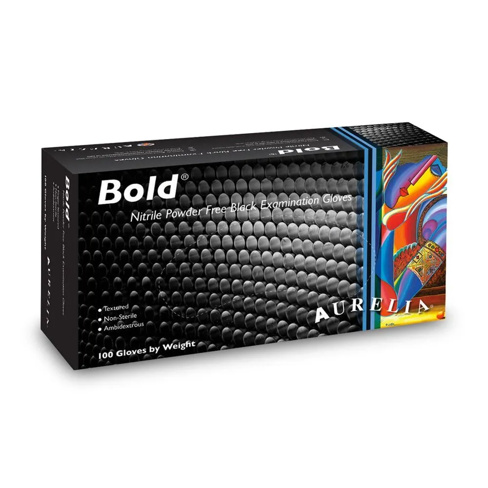 Aurelia Bold Black Powder-Free Nitrile Gloves - 6 Mil Exam Grade