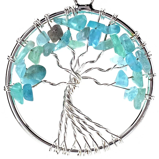 Aquamarine Chakra Gemstone Tree of Life Necklace