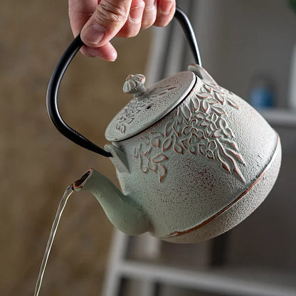 Cast Iron Tea Pot, Mint Green Leaves - 32oz - Image 3