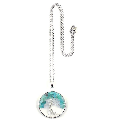 Aquamarine Chakra Gemstone Tree of Life Necklace - Image 2