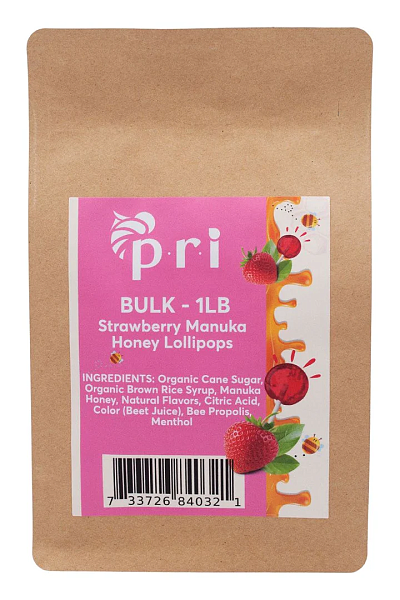 PRI Bulk Manuka Honey Strawberry Lollipops (1 lb)