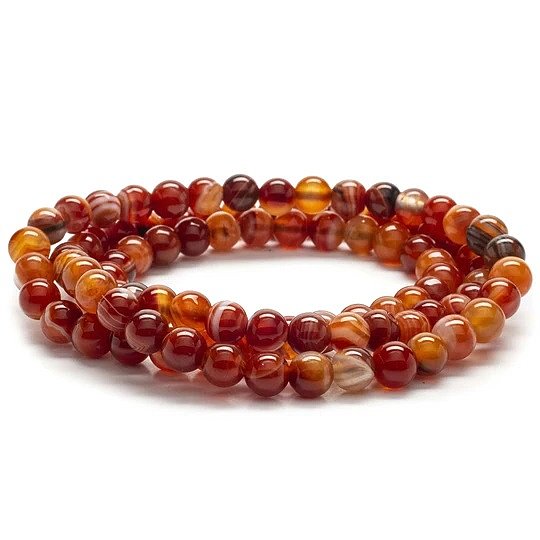 Carnelian 6mm Bead Triple Wrap Elastic Gemstone Bracelet