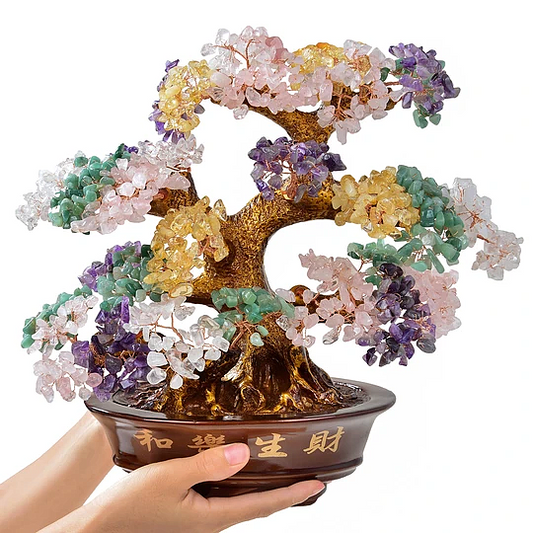 Multi-Gemstone Tree of Life on Resin & Wood Base