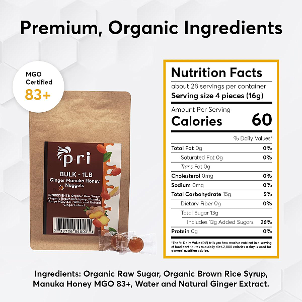 PRI Bulk Manuka Honey Ginger Nuggets (1 lb) - Image 3