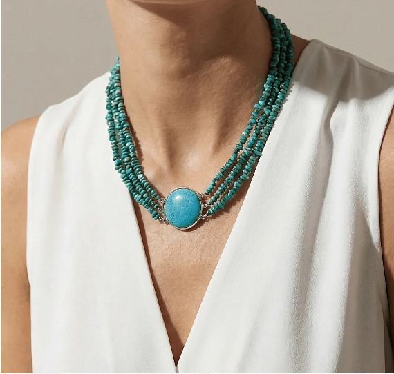20" Green Turquoise Chip Necklace - Image 2