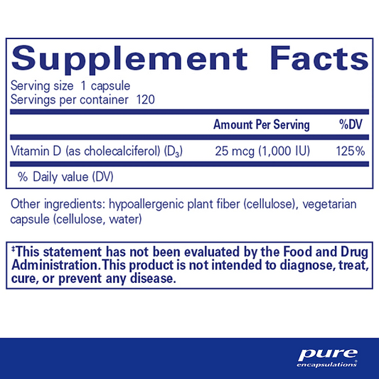 Vitamin D3, 1000 i.u. (120 capsules) - Image 2