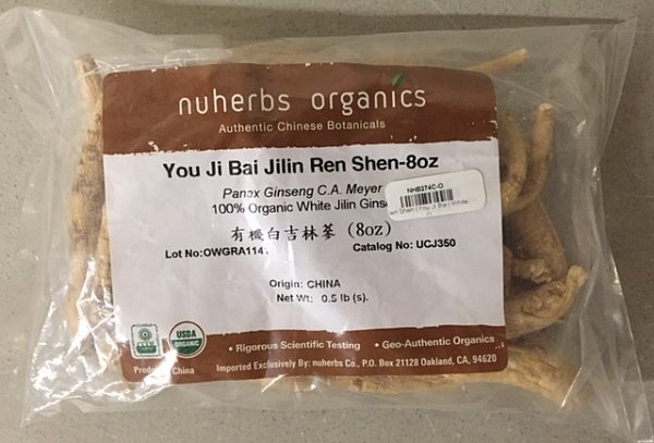 Ren Shen, White (Organic) - Whole Root, 1/2lb